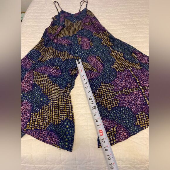 Floreat Black Multicolor Floral Cami Cropped Wide Leg Rayon Hippie Jumpsuit XS - Picture 4 of 12